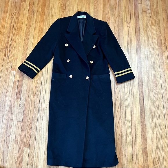 Dior Jackets & Blazers - DIOR Vintage LORO PIANA Sz 6 Womens Lambswool Black Gold Pea Trench Coat